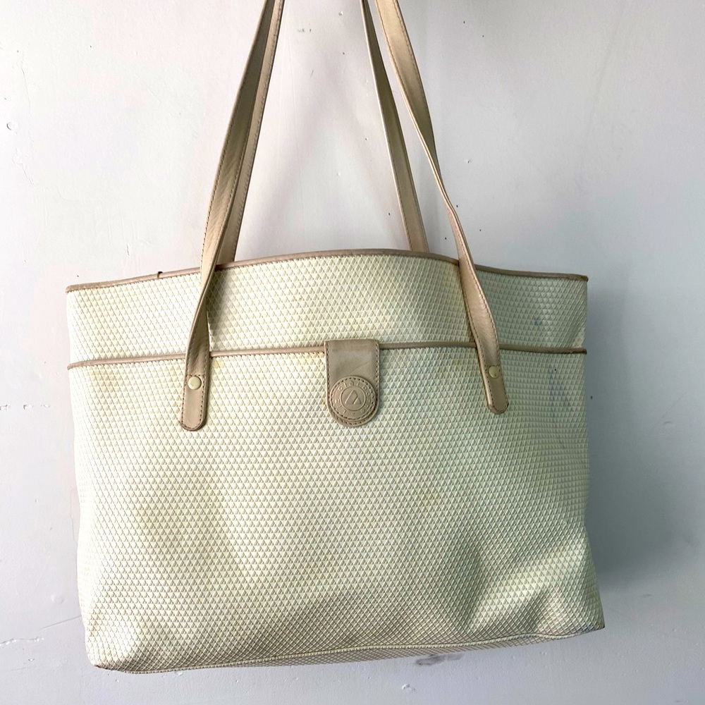 Vintage 1983 Liz Claiborne Textured Tote Bag Cream Tan - Picture 2 of 14